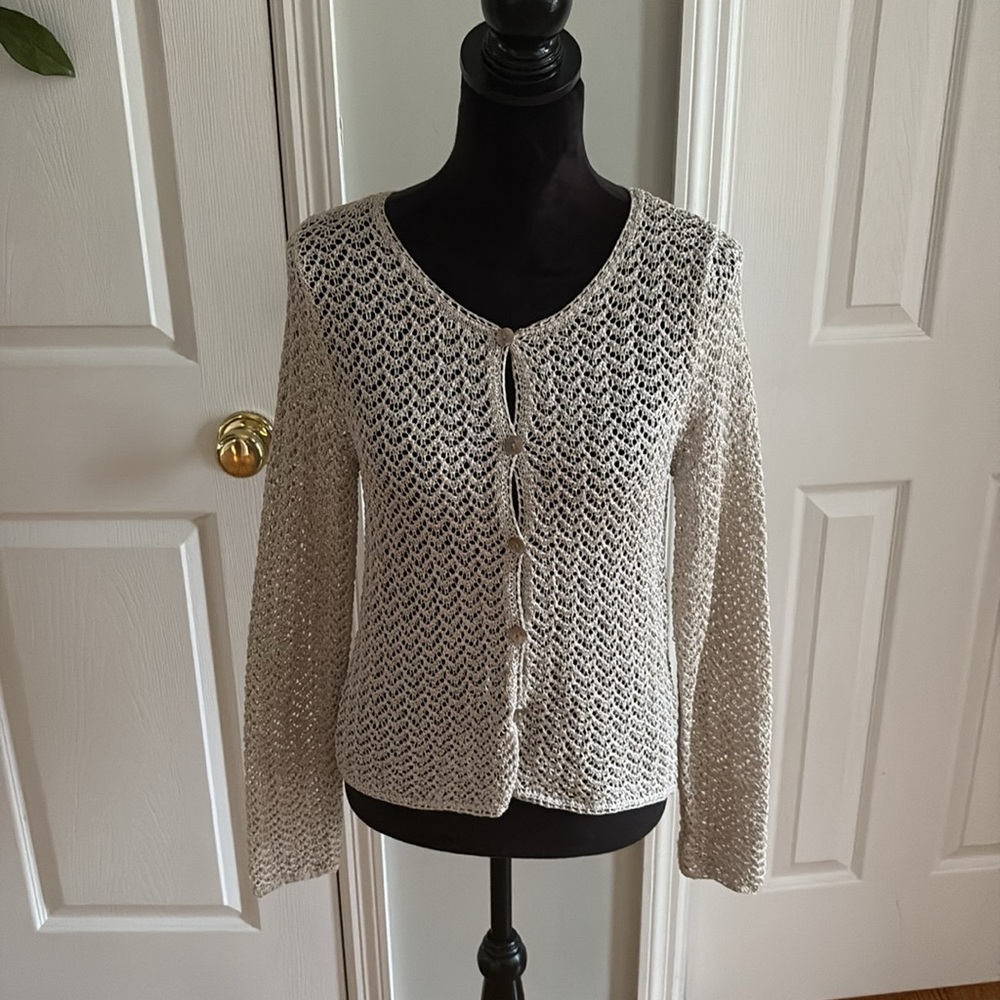 NWOT Sigrid Olsen Cream Crochet Knit Button Cardigan- Size S